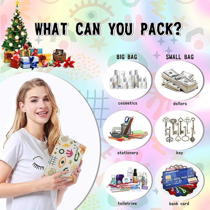 2pcs Cosmetic Bags,makeup bag for women,aesthetic organizer toiletry bags,travel essentials,travel size toiletries,a small make up bag and a big make up bag(colorful bag)