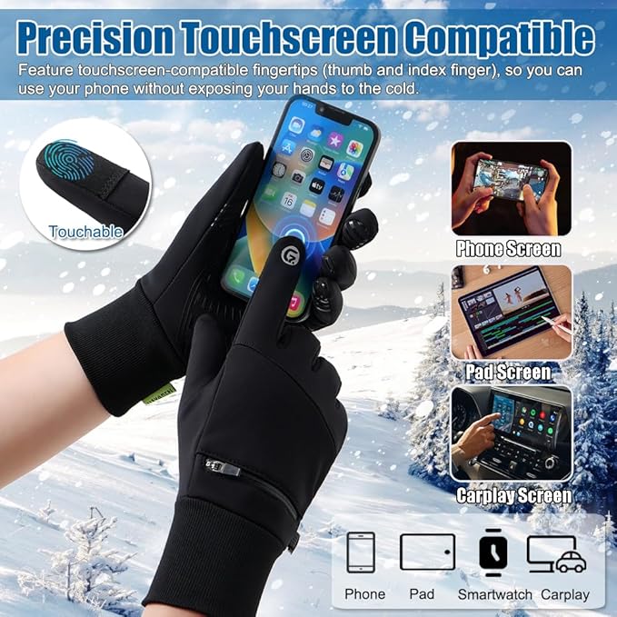 Winter Gloves for Men Women - Waterproof Glove Cold Weather Thermal Sport Gloves, Warm Gloves Touchscreen Glove for Running Cycling Driving Hiking, Windproof Work Gloves Work