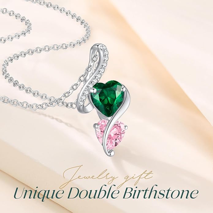 LOUISA SECRET Unique Double Heart Necklace Gifts for Wife Women, 925 Sterling Silver Tiny Birthstone Pendant Jewelry Gift for Her Girlfriend Mom Valentine's Day Anniversary Mother's Day Birthdays & Christmas