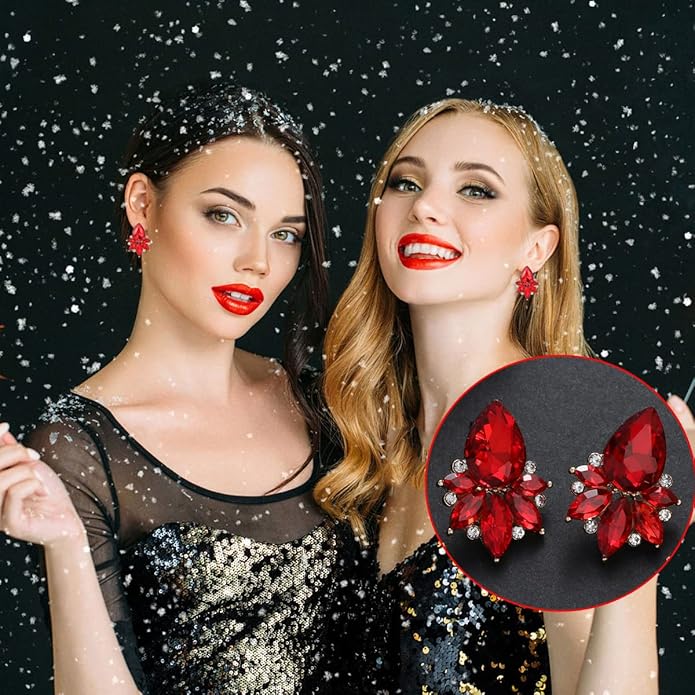 Vintage Rhinestone Earrings Fancy Crystal Cluster Drop Earrings Art Deco Earrings for Women