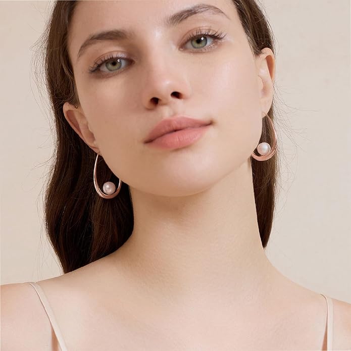14k Gold Plated Lightweight Pearl Earrings,Trendy Jewelry,Teardrop Hoop Earrings for Women,Pearl Drop Earrings,Elegant Jewelry for Gifts