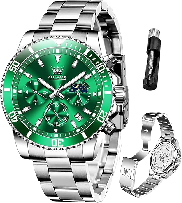 OLEVS Mens Watches Big Face Stainless Steel Waterproof Date Analog Quartz Watches Fashion BusinessWrist Watches for Men…