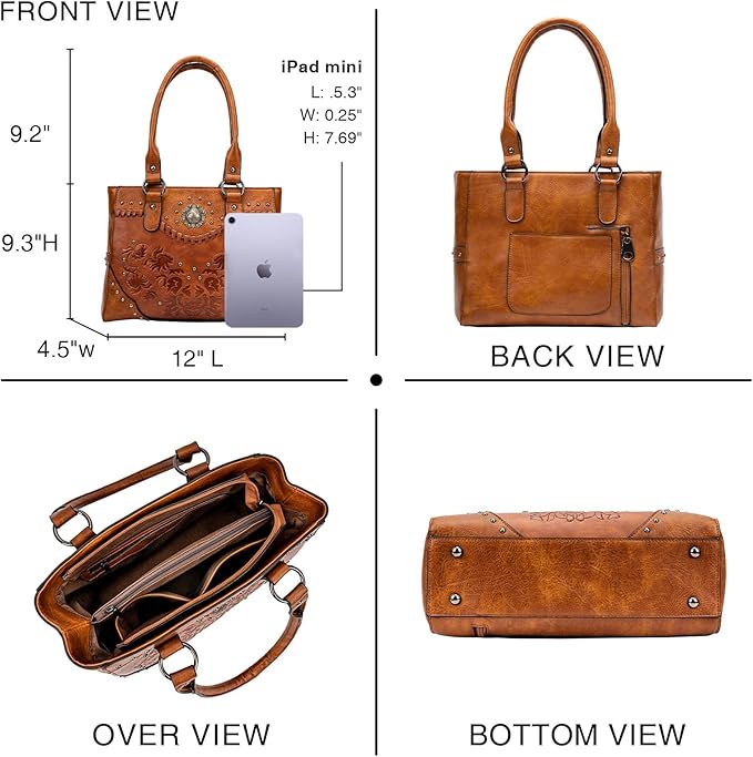 Tote Bag for Women Large Western Purse Ladies Top Handle Shoulder Handbags Vintage Embossed Concho Studs