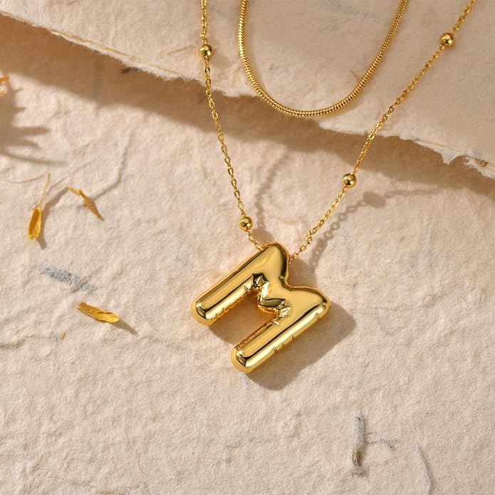 LUCA SMITH Initial Necklaces for Women, Dainty Balloon Bubble Letter, Name Letter Alphabet Pendant Layered Choker Chain Jewelry Gift