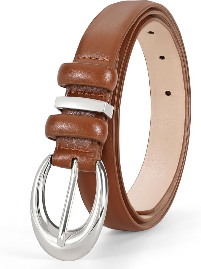 TRIWORKS Women Leather Belt for Jeans Pants Fashion Ladies Skinny Faux Leather Dress belt with Gold Buckle