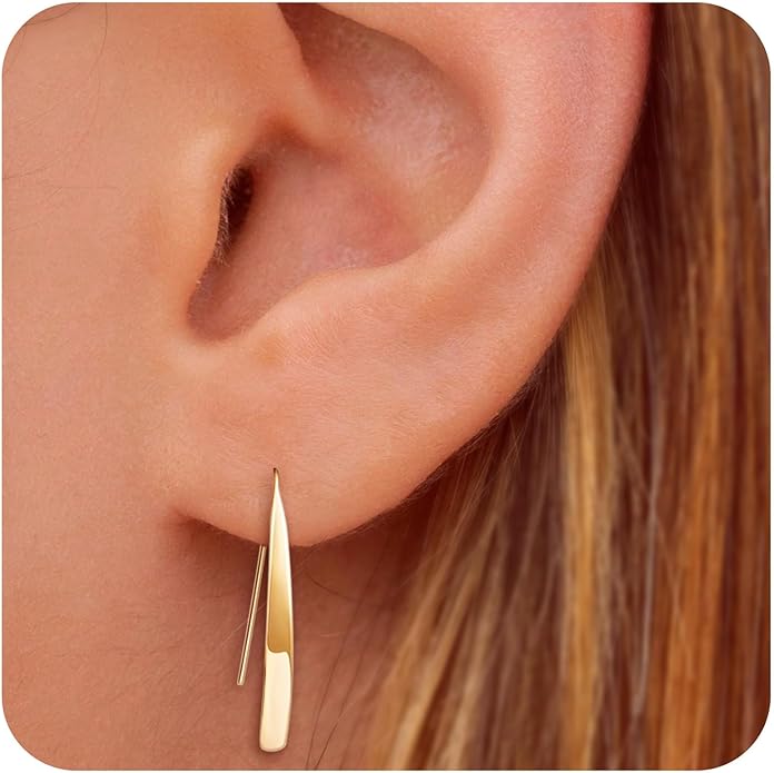 14K Gold Hoop Earrings for Women, Hypoallergenic Spiral Threader Gold Plated Dangle Earrings Fashion Jewelry，Gift for Women