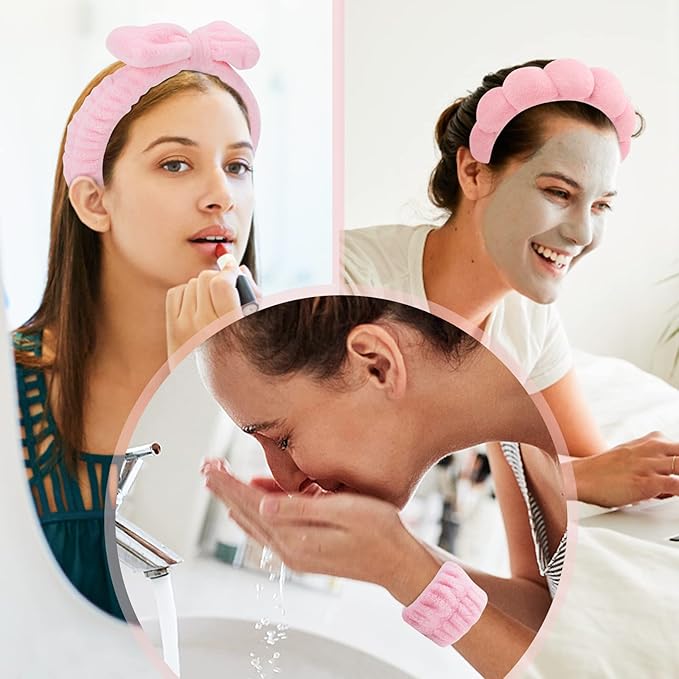 Spa Headband & Wristband Set for Women – Puffy Sponge Makeup Headband for Washing Face, Skincare Hairband, Cute Presents for Teenage Girls and Trendy Teen Girl Gifts