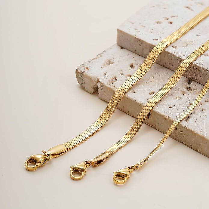 Gold Necklace for Women, 18K Gold Plated Layered Herringbone Necklace Choker Chain Necklaces Dainty Gold Necklaces Waterproof Jewelry for Women Non Tarnish