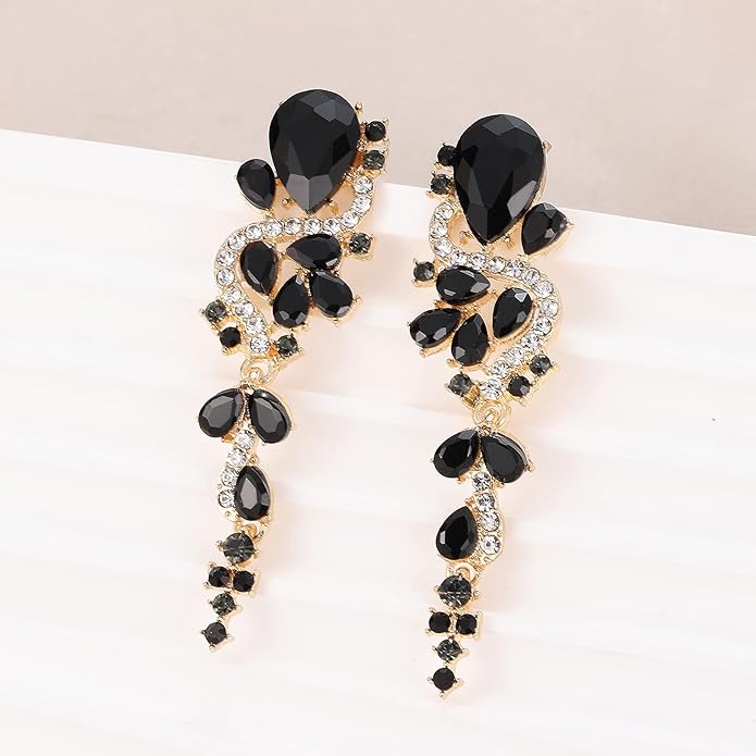 Fashion Rhinestone Statement Drop Dangle Earrings Long Colorful Crystal Bridal Wedding Teardrop Chandelier Earrings for Women Prom Pageant