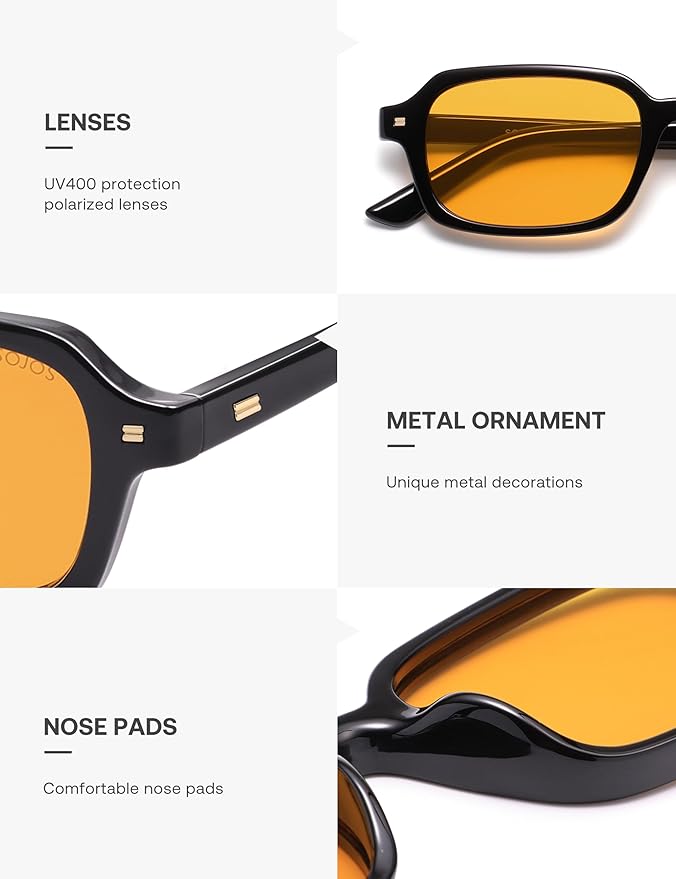 SOJOS Trendy Rectangle Polarized Sunglasses Womens Mens, Small Retro Fashion Thin Slim Square Sunnies SJ2610