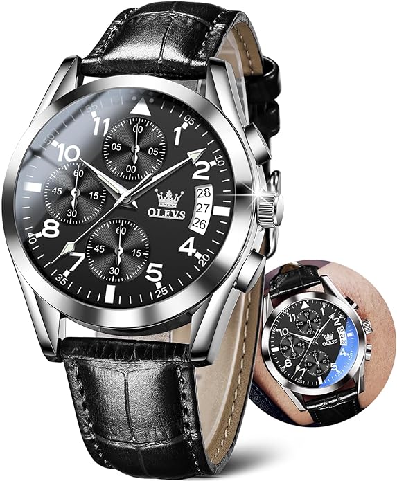 OLEVS Men's Watches Brown Leather with Date,Casual Watches for Men,Large Face Watches Men,Chronograph Mens Watch,Sport Waterproof Business Dress Analog Quartz Men's Wrist Watches Reloj De Hombre
