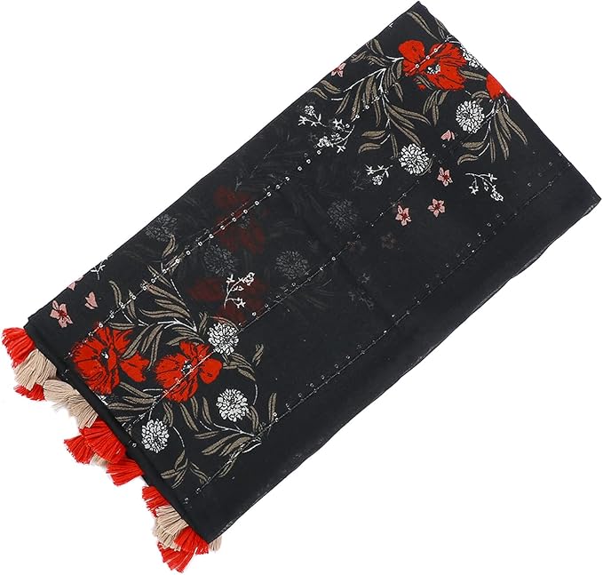 Yeieeo Boho Scarf for Women Lightweight Floral Printed Scarf Fall Winter Fashion Fringed Shawl