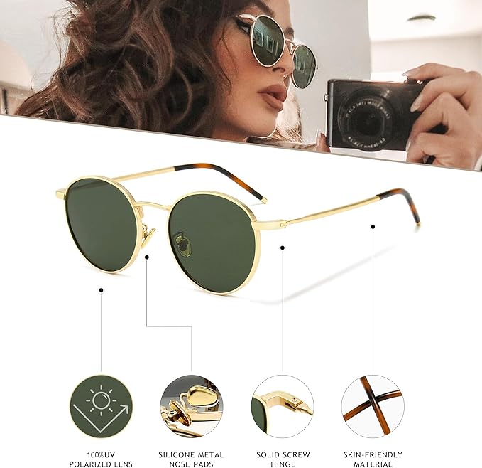 SUNGAIT Ponderable Metal Round Sunglasses for Men Women Classic Vintage Polarized Circle Sun Glasses