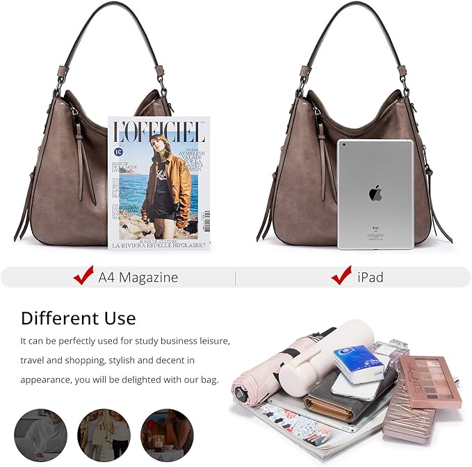 Realer Hobo Crossbody Bags for Women Designer Faux Leather Hobo Handbags Retro Large Size Shoulder Bag Bucket Purse
