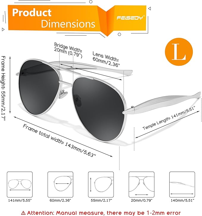 FEISEDY Oversized Aviator Sunglasses Women Men - Retro Gold Metal Chunky Frame, UV400 for Driving & Daily Wear B0311