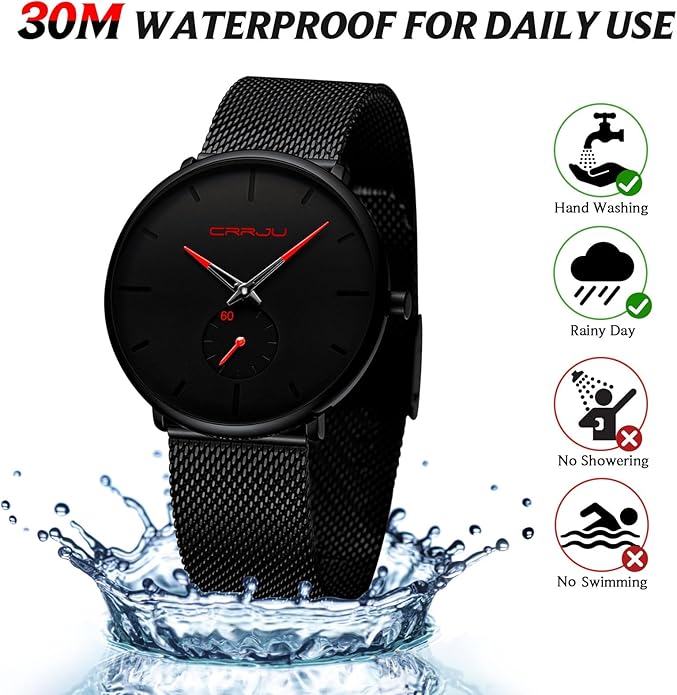 Mens Watches Ultra-Thin Minimalist Waterproof - Fashion Wrist Watch for Men Unisex Dress with Stainless Steel Mesh Band