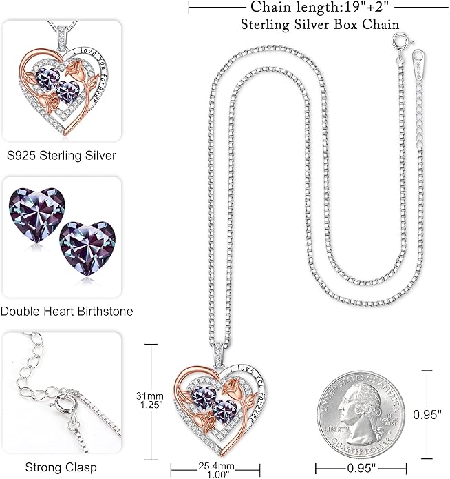 Iefil Mothers Day Gifts for Wife - Sterling Silver Birthstone Necklace Birthday Gifts for Her Wife