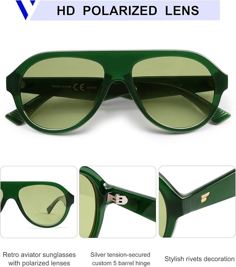 VANLINKER Retro Aviator Polarized Sunglasses for Men Women Trendy 70s Vintage Plastic Frame Sun Glasses VL9750