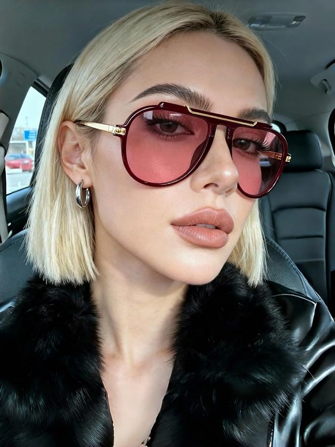 Oversized Aviator Sunglasses for Women Men 2026 70s Retro Gold Metal Sun Glasses Tangle Free Square Aviators