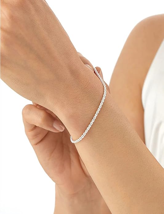 nometo 925 Sterling Silver Rope Chain Bracelet Box Chain Bracelet 2mm3mm5mm Silver/Gold Plated Bracelet for Men Women Silver Bracelet 6.5-9 Inches