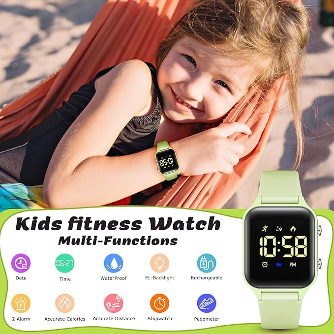 L LAVAREDO Kids Digital Watches for Boys Girls,Waterproof Sport Watch with Pedometer Stopwatch Vibration Alarm for Ages 5-13,No App Fitness Tracker Watch for Kids Teens Birthday Christmas Gifts