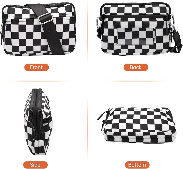 Wristlet Wallets for Women Checkered Nylon Quilted Wallet Travel Crossbody Bags with 4 Zippers Coin Card Phone Holder