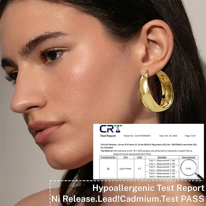 Senteria 12mm Wide Thick Hoop Earrings 925 Sterling Silver Hoop Earrings for Women Hypoallergenic 14K Real Gold Plated Hoops Large Earring Lightweight Chunky Hoops Earring for Women 25/30/40/50MM