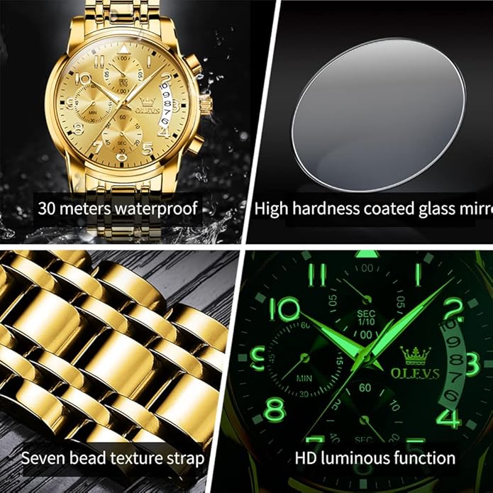OLEVS Mens Watches Waterproof Stainless Steel Adjustable Bracelet Watch Quartz Analog Watch for Men Fashion Business Classic Mens's Wrist watch's Casual Watches Gold/Blue/Black/White/Face/Dial
