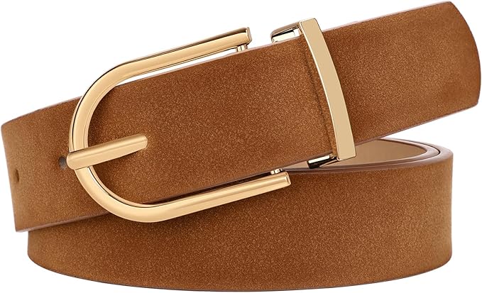 SANSTHS Women Faux Leather Chic Belts for Jeans Pants Fashion Ladies Belt Solid Color with Gold Curved Pin Buckle