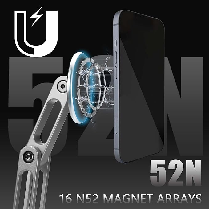 Large Magsafe Phone Stand for Desk, Large Size Foldable & Adjustable Magnetic iPhone Stand Holder with Non Slip Pad for Desk/Home/Office, Compatible with iPhone 17/1615/14/13/12 All Series(Sliver)