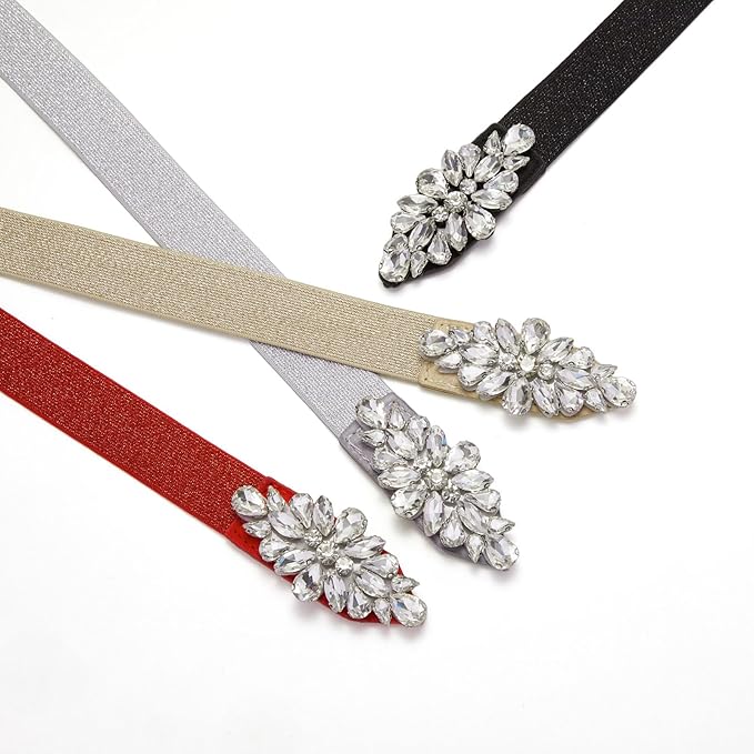 Womens Belts for Dress Fashion Rhinestone Elastic Bow Belt Skinny Waist Belt