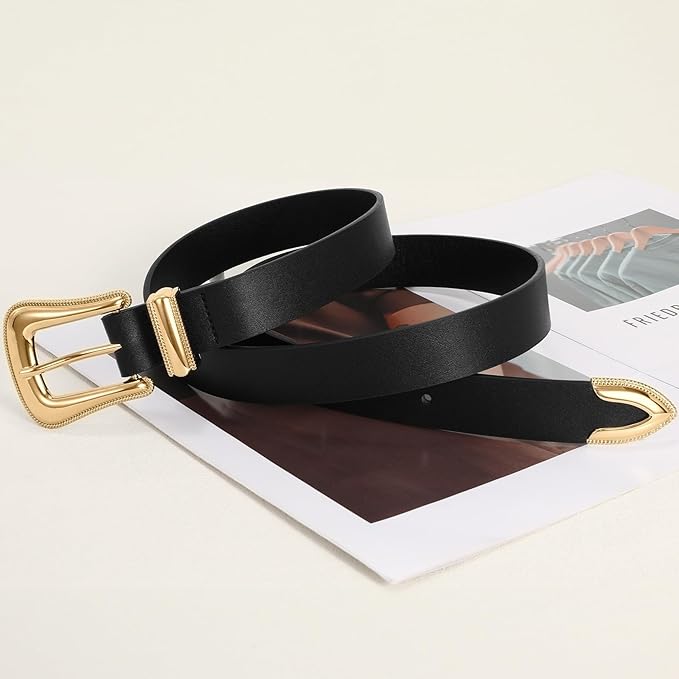 Genuine Leather Belt for Women - Silver Buckle Strap for Jeans & Dresses