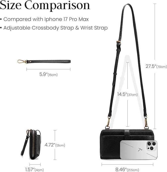befen Leather Wristlet Wallet for Women Cell Phone Purse with Built in Wallet Vintage Leather Crossdody Bag Clutch Purse