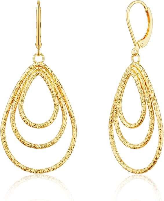 Gold Dangle Earrings for Women, 14K Gold Plated Lightweight Hypoallergenic Teardrop Drop Earrings, Trendy Leverback Minimalist Jewelry for Sensitive Ears Vacation Wear, 7-Styles