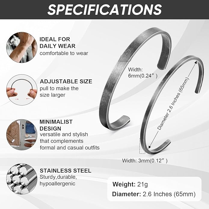 MEALGUET Stainless Steel Mens Cuff Bracelet : Minimal Cool Silver/Black/Gold Plated Open Metal Cuff Bangle Bracelets for Men,Mens Bracelet Jewelry Gift