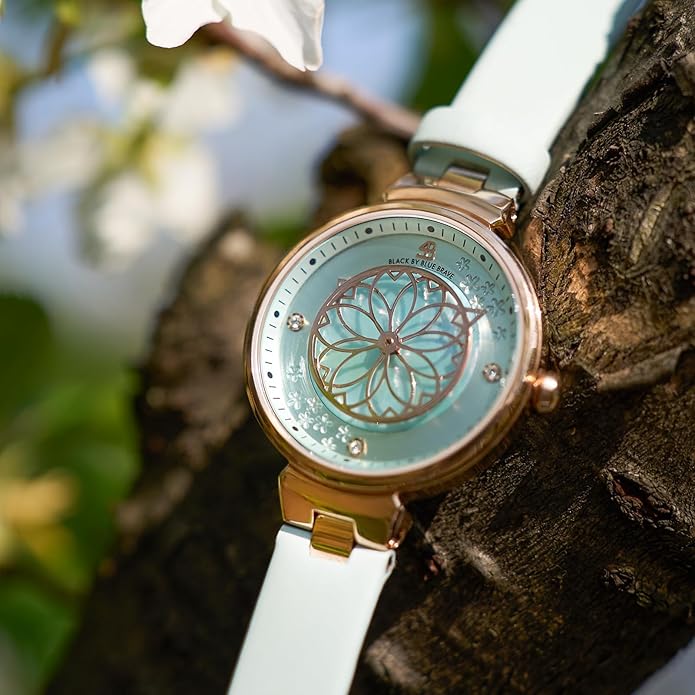 Women Watches Cherry Blossom Women's Watch Mother of Pearl Dial Ladies Watch with Leather Strap Sakura Petal Shape Cherry Blossom Watches for Women Sapphire Crystal Glass for Durability and Clarity