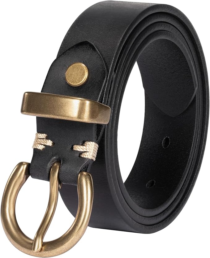 Womens Belt for Jeans Genuine Leather Belt Vintage Solid Brass Circle buckle Gift Box Packaging