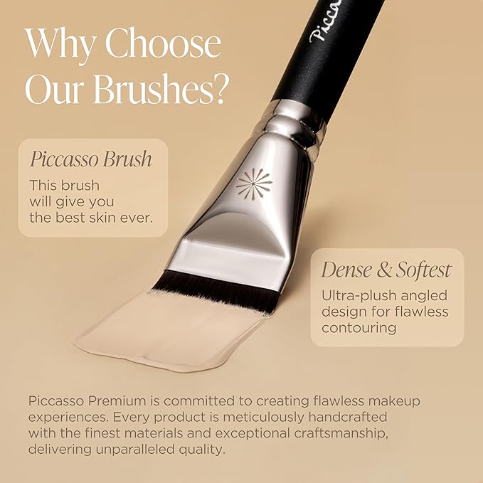 Piccasso 270 Concealer Brush – Large Angled Brush for Face Makeup, Under Eye Concealer, and Liquid Blush, Soft Bristles for Cream and Liquid Products, Korean Makeup Brush for Pore Coverage