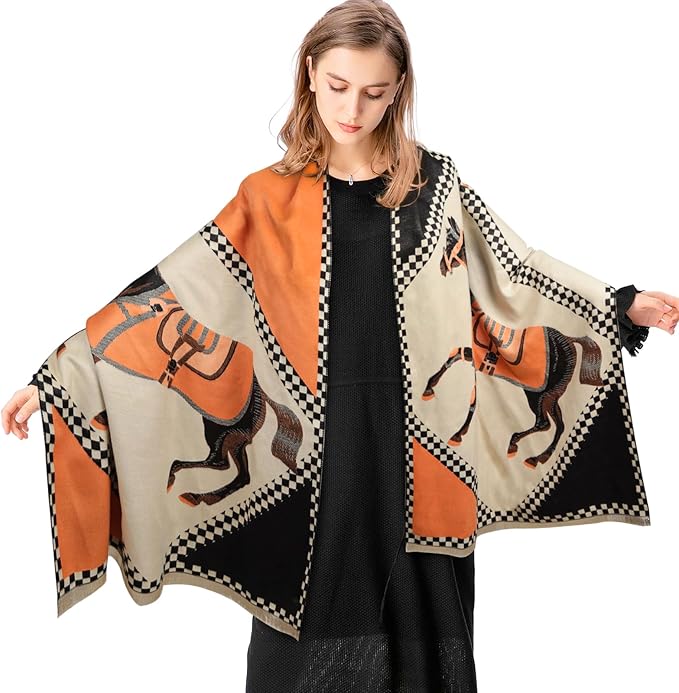 EXTREE Scarfs for Women Pashmina Silky Shawl Wrap for Evening Dressing Blanket Open Front Poncho Cape
