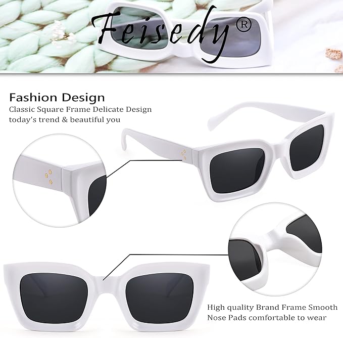 FEISEDY Classic Women Sunglasses Fashion Thick Square Sun Glasses Chunky Frame UV400 B2471