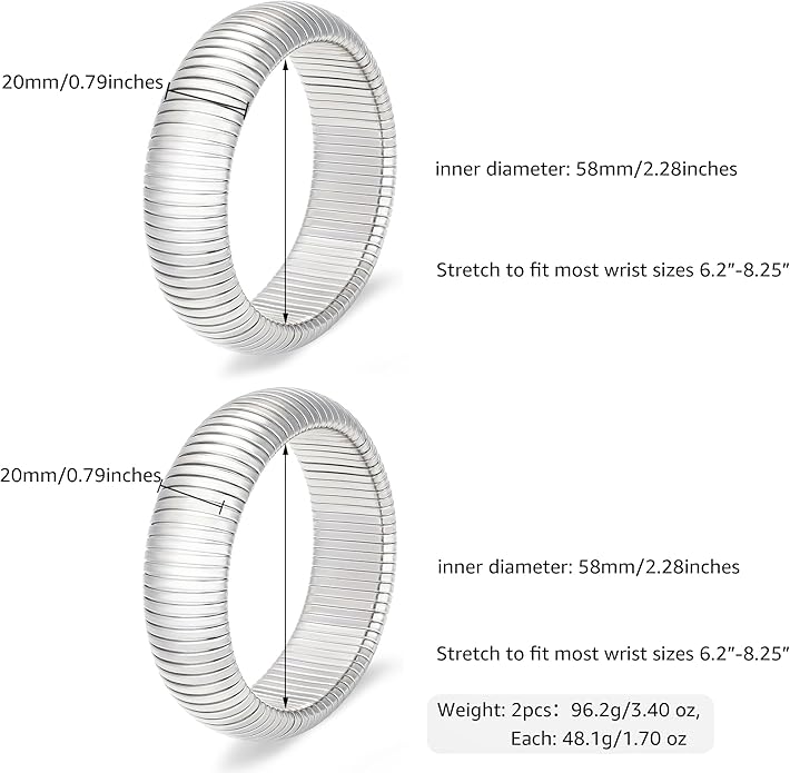 MISS RIGHT Gold Chunky Stretch Snake Chain Bangle Bracelets Stack for Women Trendy, 18K Gold Filled Stainless Steel Stretchy Womens Stackable Wristband Bangles Bracelet Set