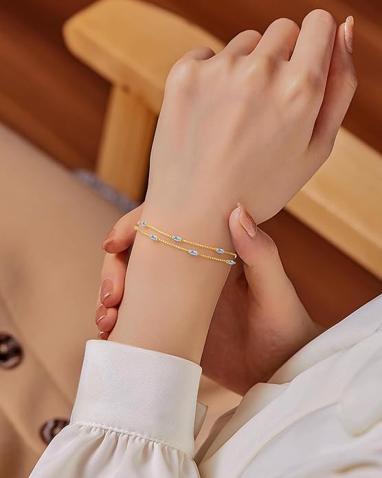 LOUISA SECRET Birthstone Bracelets for Women, 925 Sterling Silver Dainty Simple Women Charm Link Bracelet, Birthday Anniversary Christmas Jewelry Gifts for Women Wife Mom Her