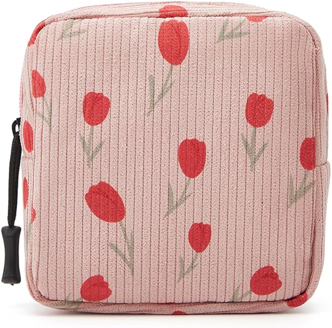 Small Makeup Bag for Purse,Mini Cosmetics Bag cute Zipper corduroy Cosmetic Pouch Storage Pouch Travel Toiletry Organizer for Women Girls(Tulip Pink)