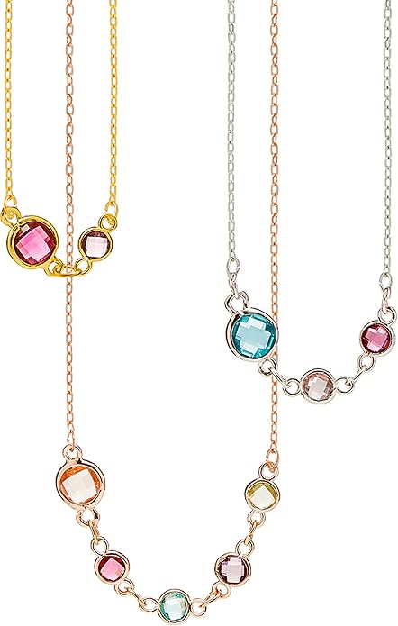 MignonandMignon Custom Birthstone Necklace for Women, Family Jewelry Gift for Moms, Kids, and Grandmas -BSN-MC