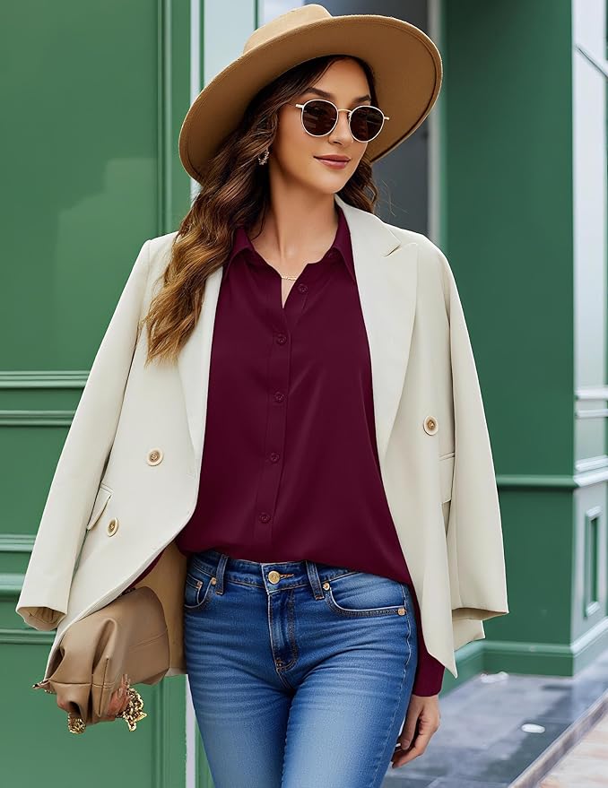 ZEAGOO Button Down Shirt for Women Long Sleeve Blouses Floral Printed Tops Business Casual Work Outfits S-XXL
