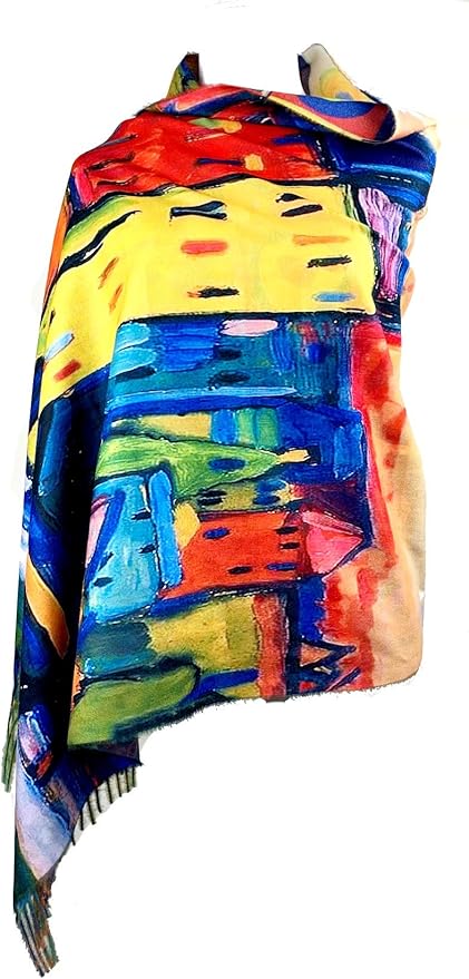 Plum Feathers Super Soft Cashmere Feel Double Sided Reversible Art Shawl Scarf Van Gogh Monet Klimt Inspired