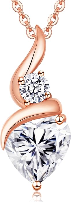 ANDSO Moissanite Heart Pendant Necklaces for Women, 925 Sterling Silver Necklace with Birthstone, Ideal Anniversary Present or Birthday Christmas Valentine Jewelry Gifts for Mom Wife Her Girlfriend