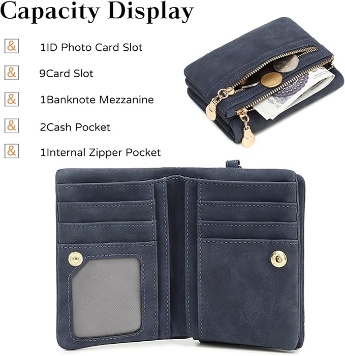 Women's Vintage Genuine Leather Handbag Wallet Dark Billfold Purse with Snap Closure for Daily Essentials (Coffee)