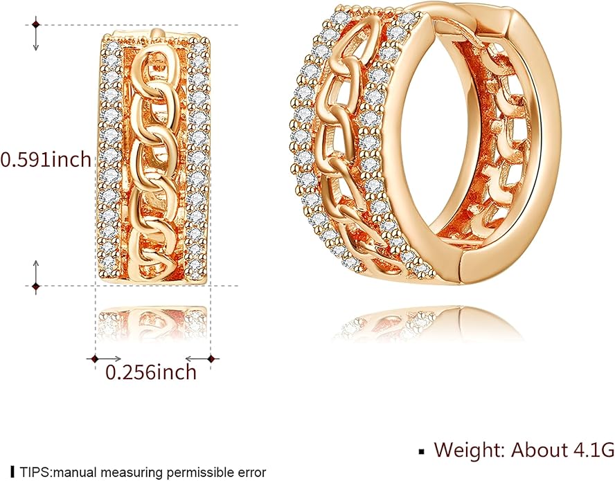 14K Gold Plated Cubic Zirconia Hoop Earrings,Three Row Diamon | Arrows | Double Row of Diamonds Huggie Earrings for Women