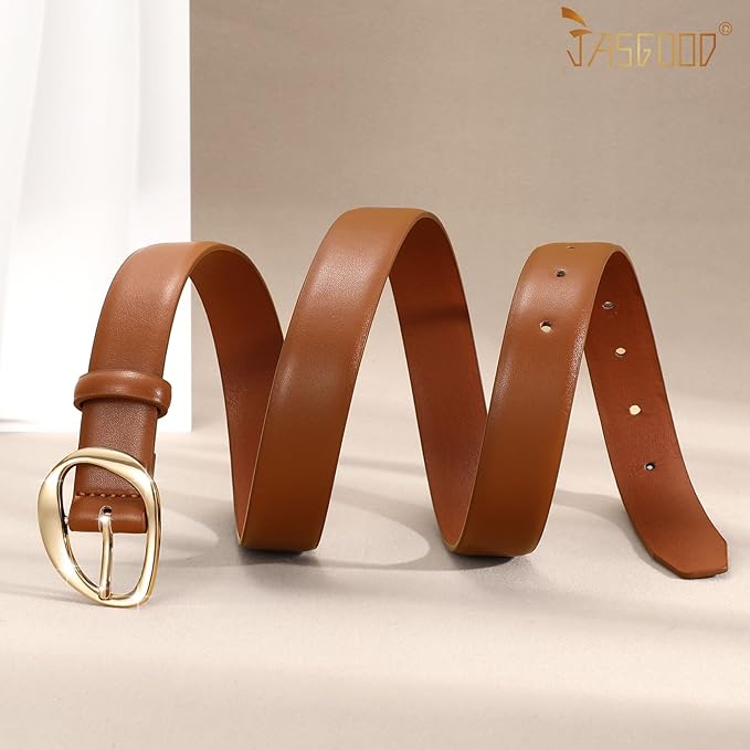 JASGOOD Leather Belts for Women Cute Casual Waist Belt with Gold Buckle Ladies for Jeans Pants Dresses